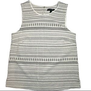 Banana Republic Cream Black Lace Top Blouse Women Cotton Geometric‎ Sleeveless L